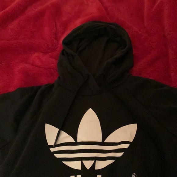 Adidas Cropped Hoodie Sweatshirt Short Sleeve - Picture 2 of 4